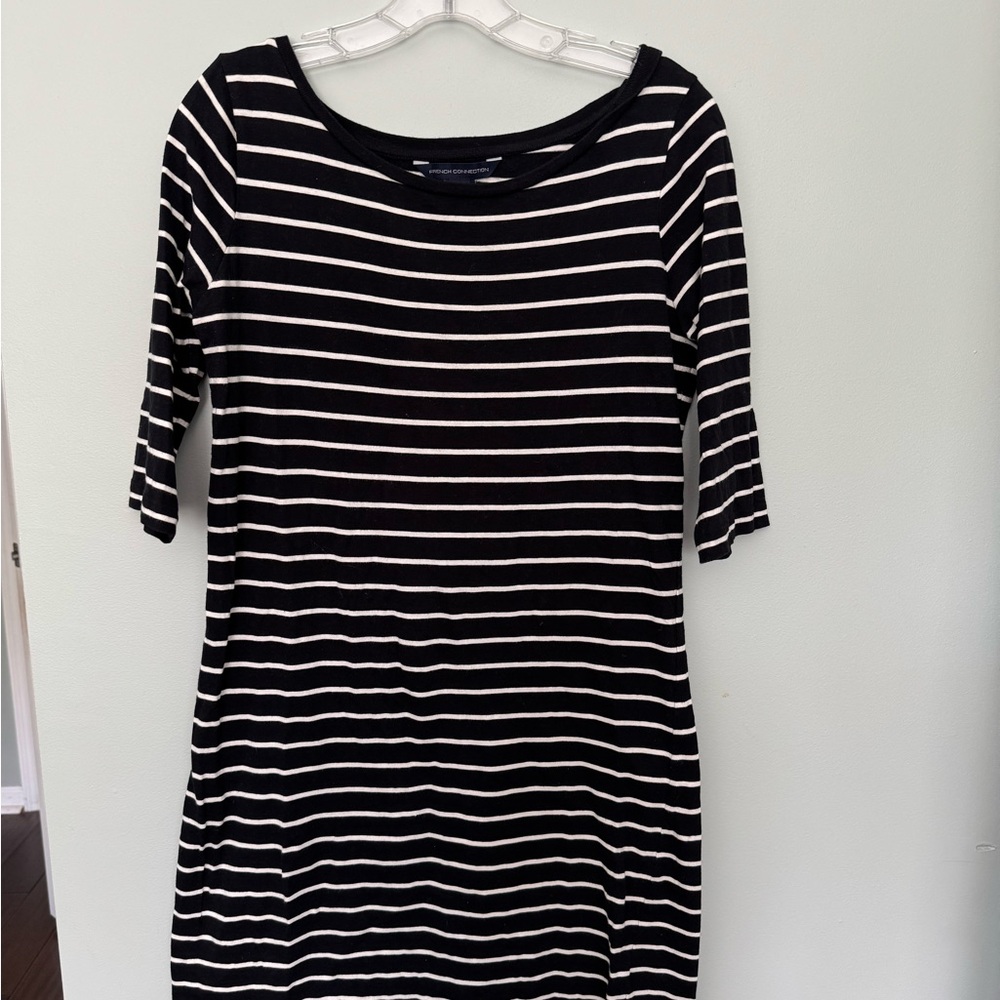 French Connection Women’s Black and White Striped Dress Sz 10